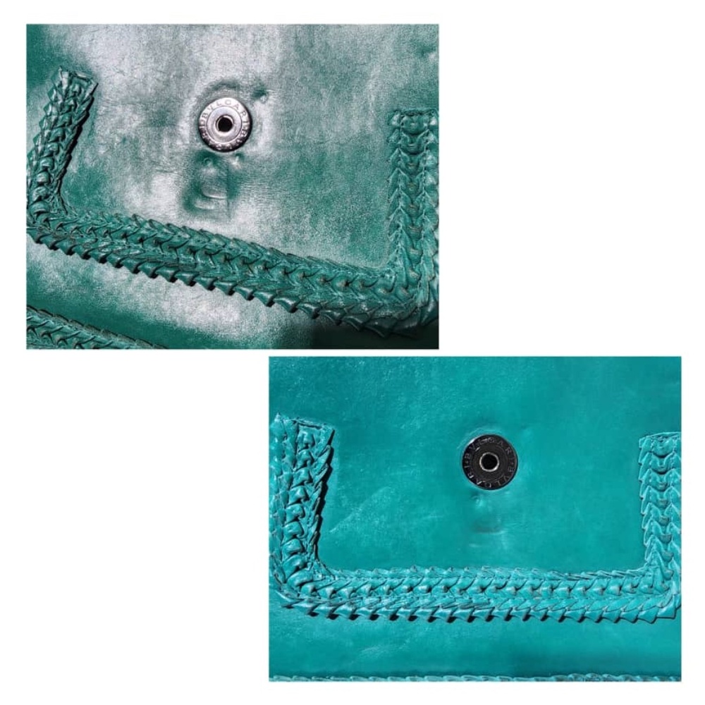 SOLD***Authentic BVLGARI Plissé Serpenti Forever Flap Bag Green - Picture 14 of 16